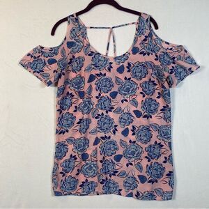 Kut From The Kloth Floral Pink/Blue Cold Shoulder Top Size Medium